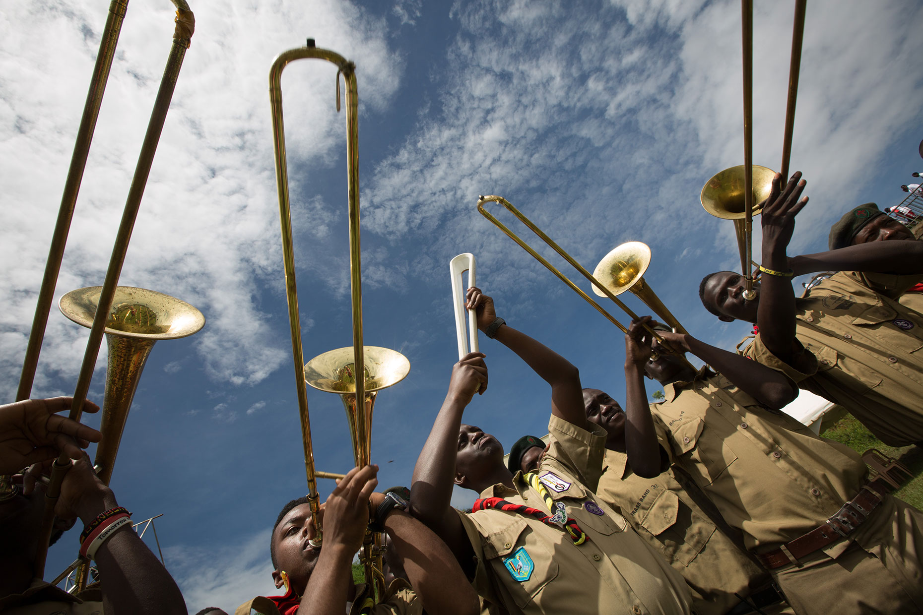 School band play brass instruments in Uganda, by Scotland photographer