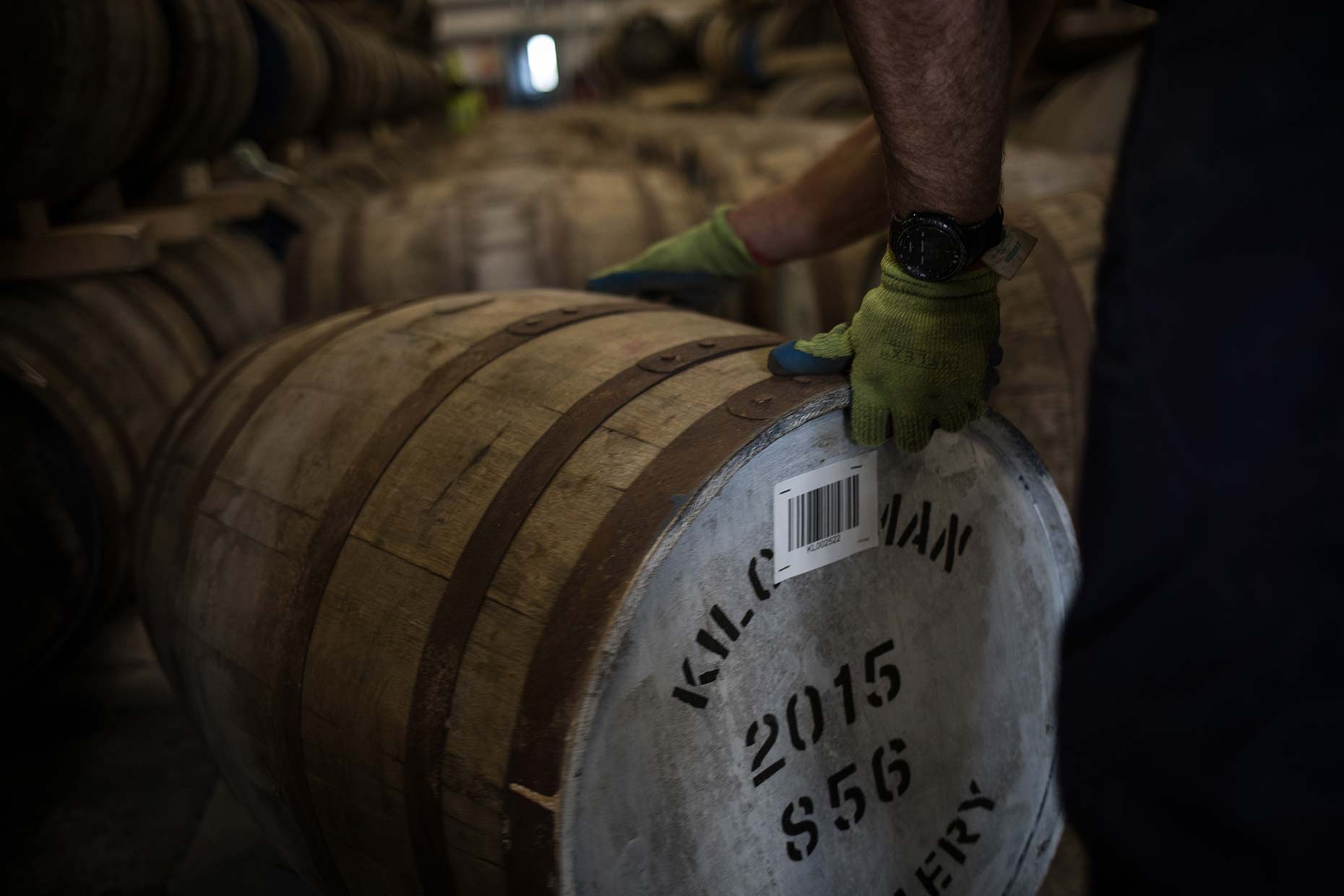 Unloading casks of Islay Kilchoman single malt whisky, Scotland