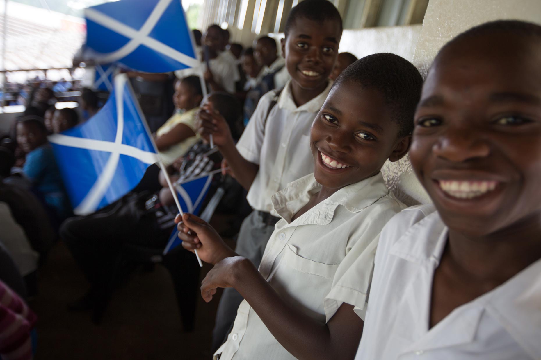 Malawi Children with Scotland flag, by Scottish photographer